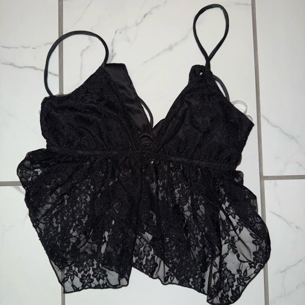 forever 21 just polly knit cami lace black top NWT